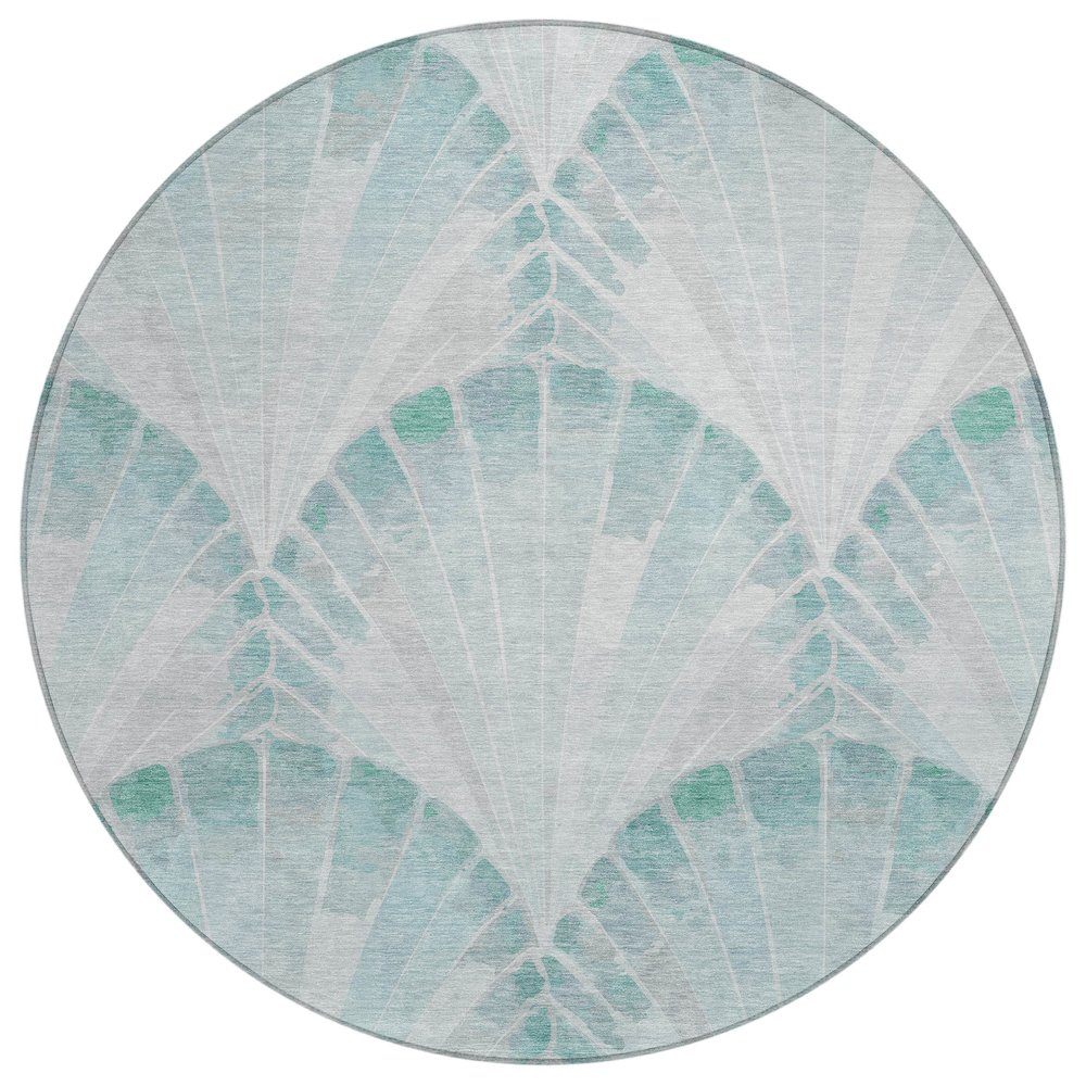 Machine Washable Indoor/Outdoor Chantille ACN2401 Teal 8' x 8' Round Rug. Picture 1