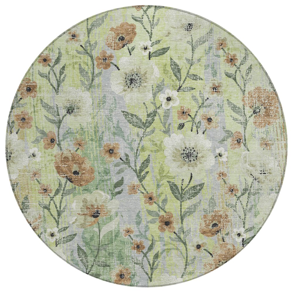 Machine Washable Indoor/Outdoor Chantille ACN2403 Green 8' x 8' Round Rug. Picture 1