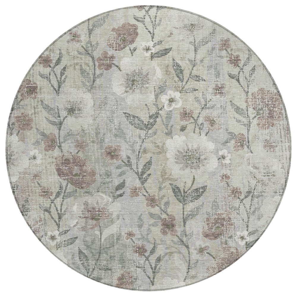 Machine Washable Indoor/Outdoor Chantille ACN2403 Brown 8' x 8' Round Rug. Picture 1