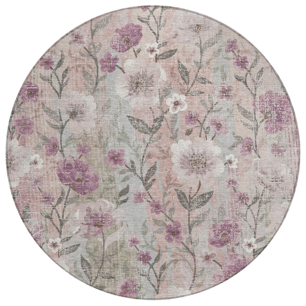 Machine Washable Indoor/Outdoor Chantille ACN2403 Pink 8' x 8' Round Rug. Picture 1