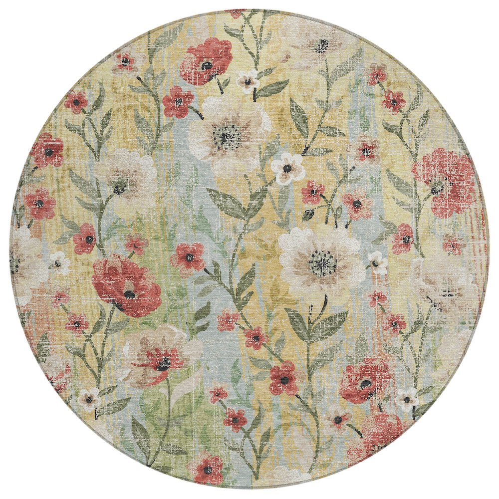 Machine Washable Indoor/Outdoor Chantille ACN2403 Brown 8' x 8' Round Rug. Picture 1