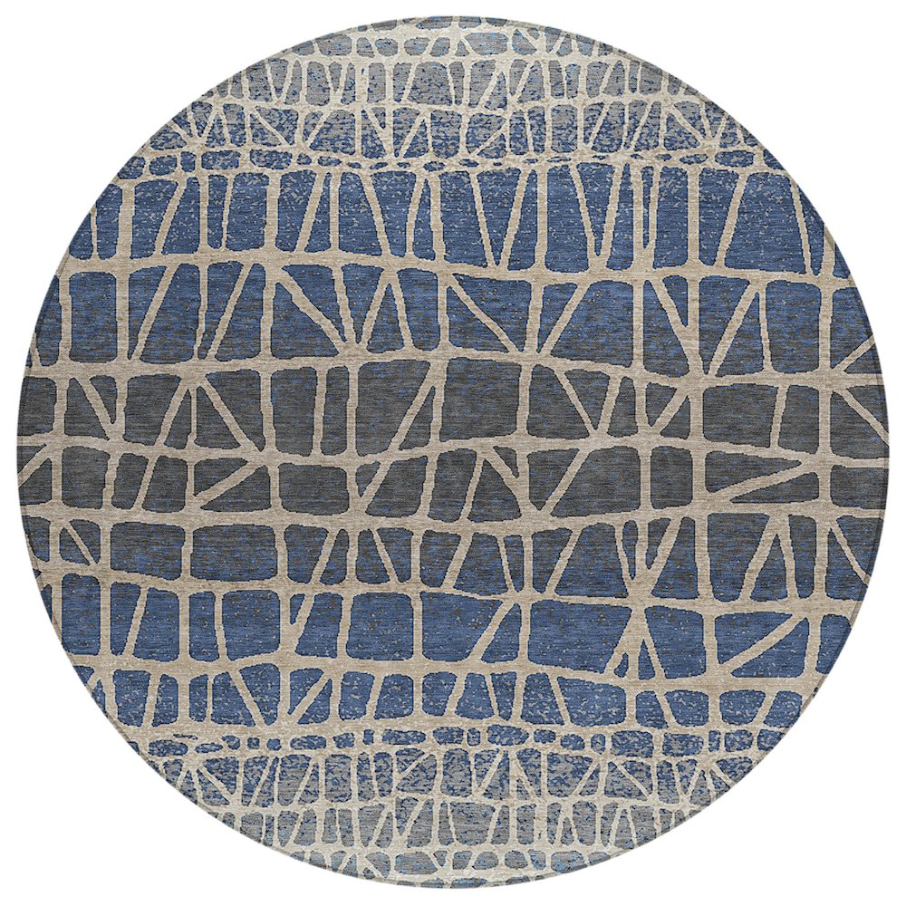 Machine Washable Indoor/Outdoor Chantille ACN2404 Blue 8' x 8' Round Rug. Picture 1