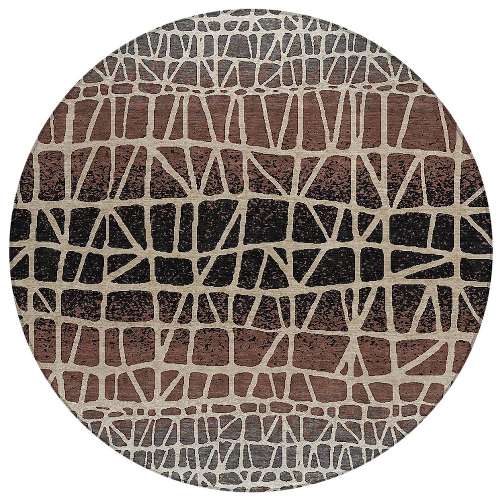 Machine Washable Indoor/Outdoor Chantille ACN2404 Brown 8' x 8' Round Rug. Picture 1