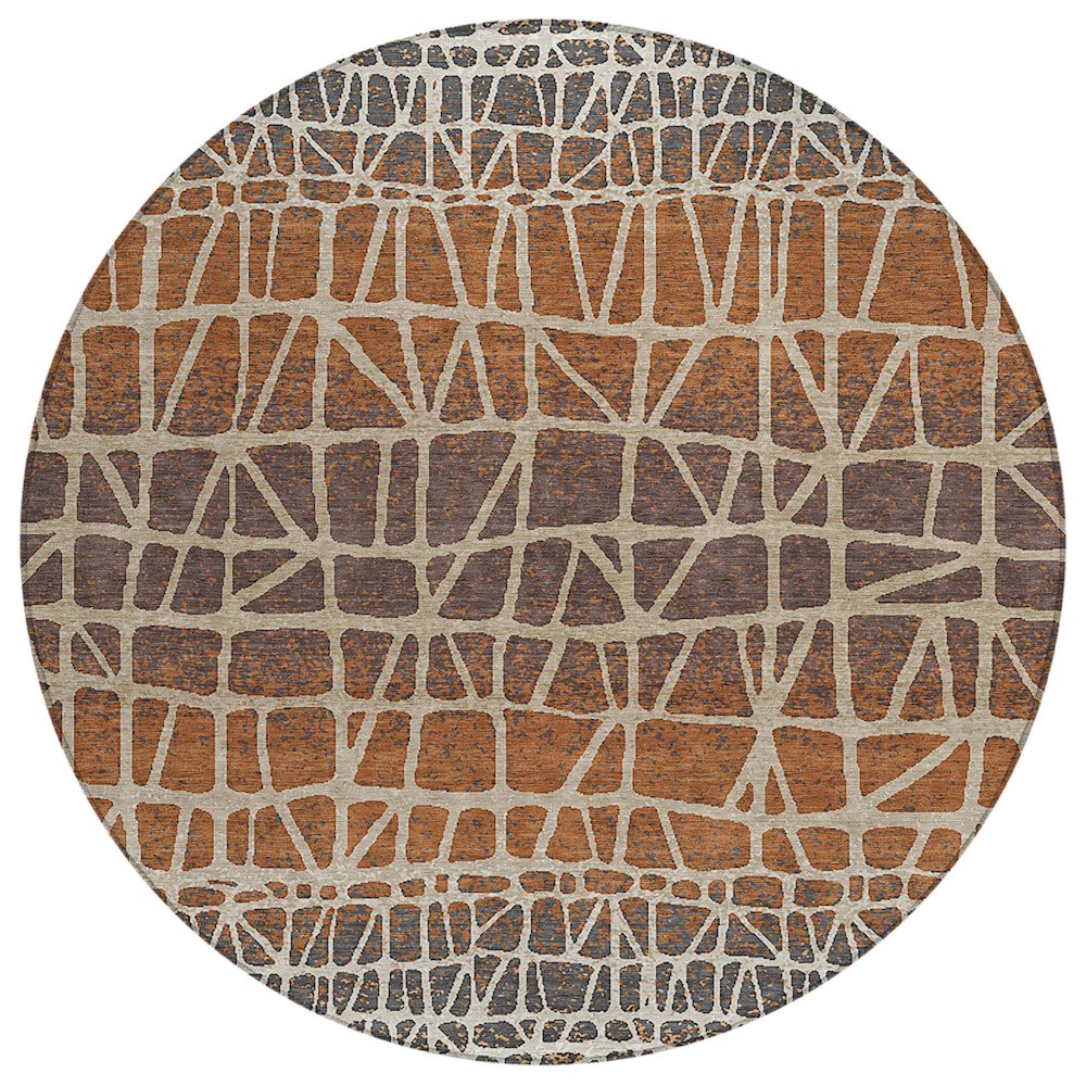 Machine Washable Indoor/Outdoor Chantille ACN2404 Orange 8' x 8' Round Rug. Picture 1