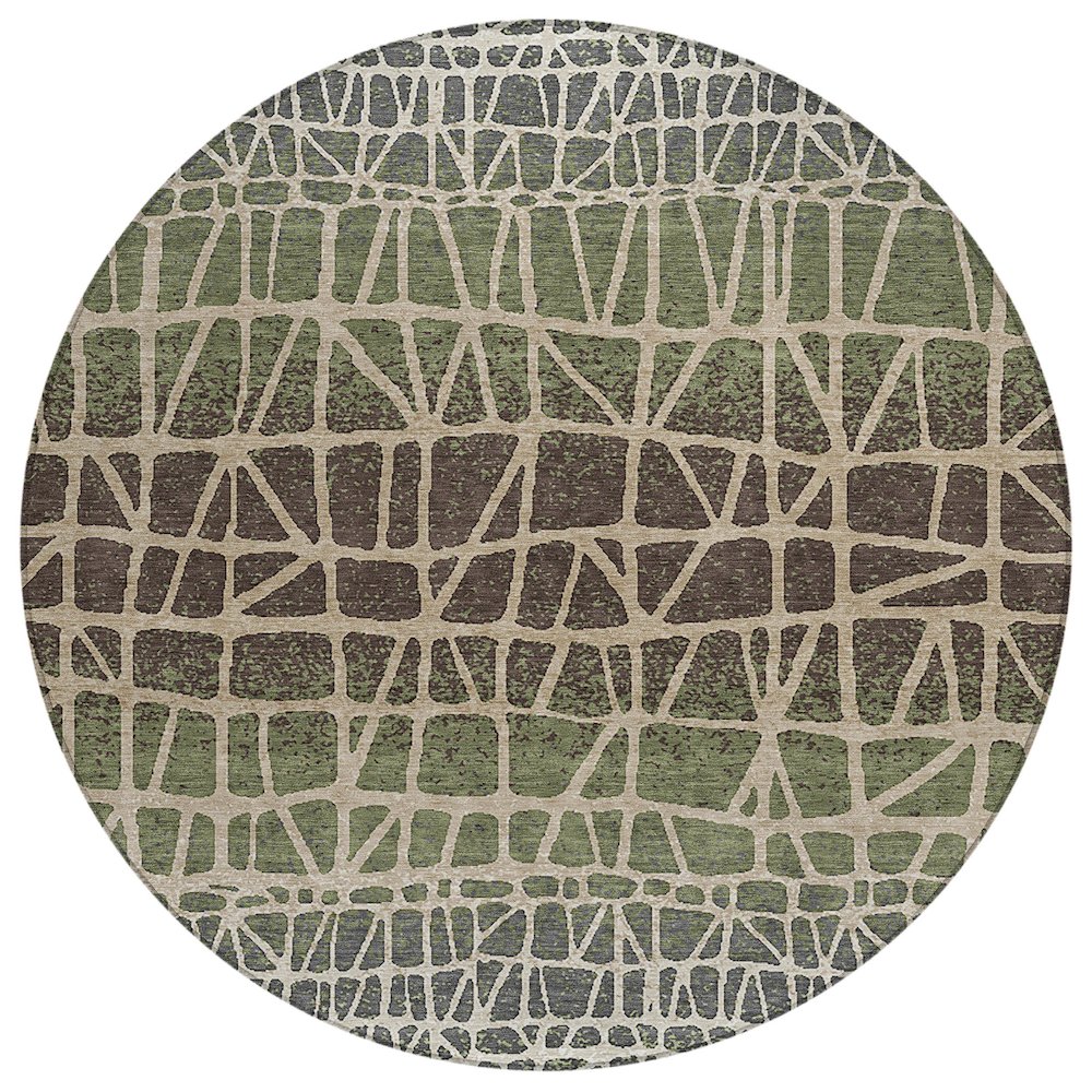 Machine Washable Indoor/Outdoor Chantille ACN2404 Green 8' x 8' Round Rug. Picture 1