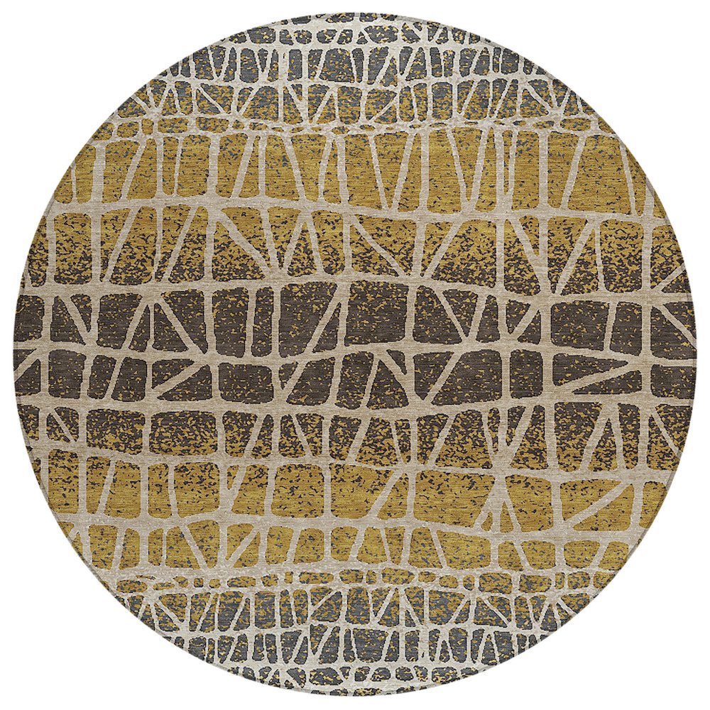 Machine Washable Indoor/Outdoor Chantille ACN2404 Gold 8' x 8' Round Rug. Picture 1