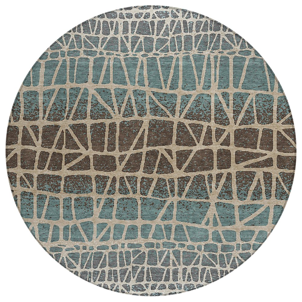 Machine Washable Indoor/Outdoor Chantille ACN2404 Teal 8' x 8' Round Rug. Picture 1