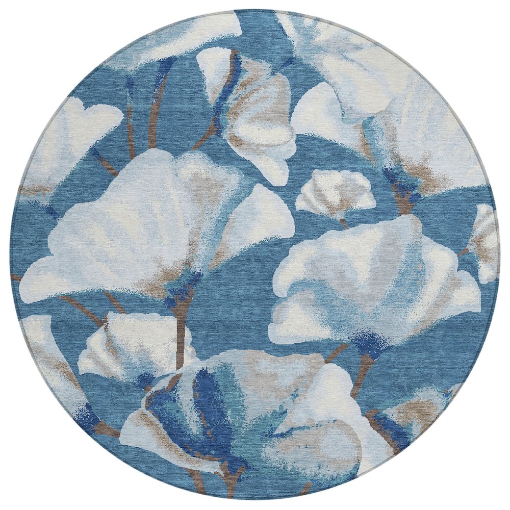 Machine Washable Indoor/Outdoor Chantille ACN2405 Blue 8' x 8' Round Rug. Picture 1