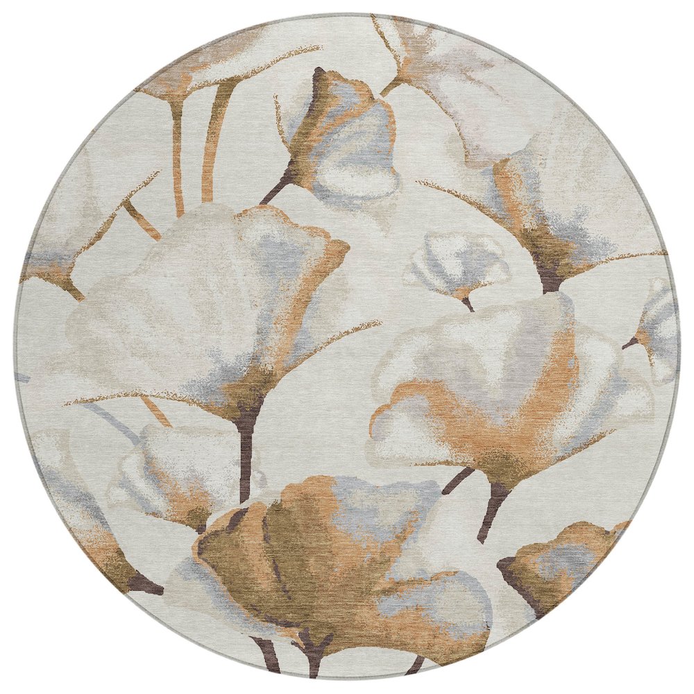 Machine Washable Indoor/Outdoor Chantille ACN2405 Orange 8' x 8' Round Rug. Picture 1