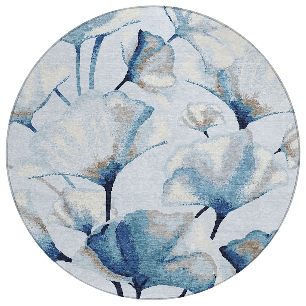 Machine Washable Indoor/Outdoor Chantille ACN2405 Blue 8' x 8' Round Rug. Picture 1