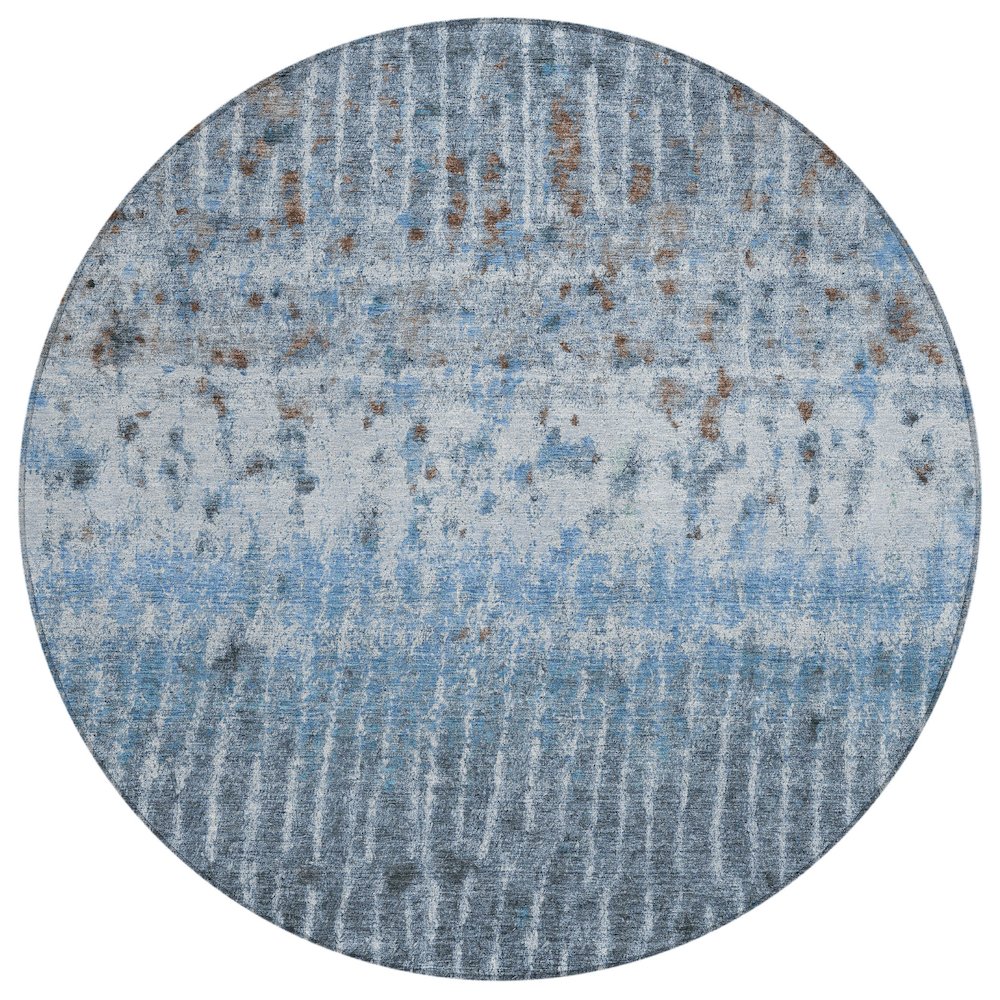 Machine Washable Indoor/Outdoor Chantille ACN2406 Blue 8' x 8' Round Rug. Picture 1