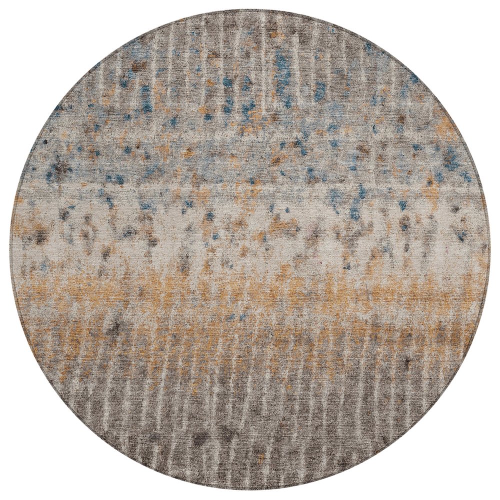 Machine Washable Indoor/Outdoor Chantille ACN2406 Brown 8' x 8' Round Rug. Picture 1