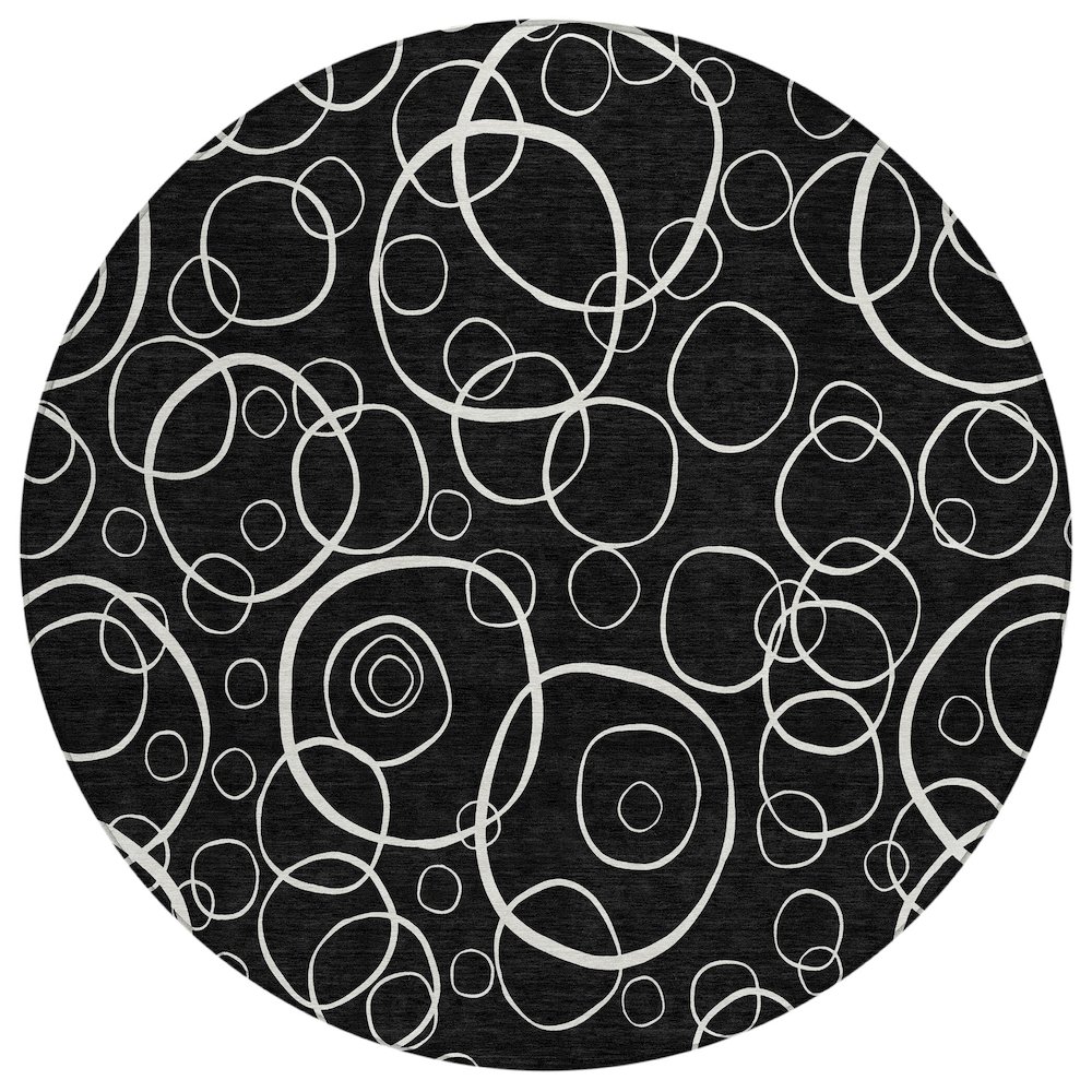 Machine Washable Indoor/Outdoor Chantille ACN2407 Black 8' x 8' Round Rug. Picture 1