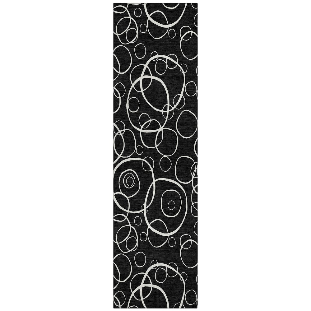 Machine Washable Indoor/Outdoor Chantille ACN2407 Black 2'3" x 7'6" Runner Rug. Picture 1