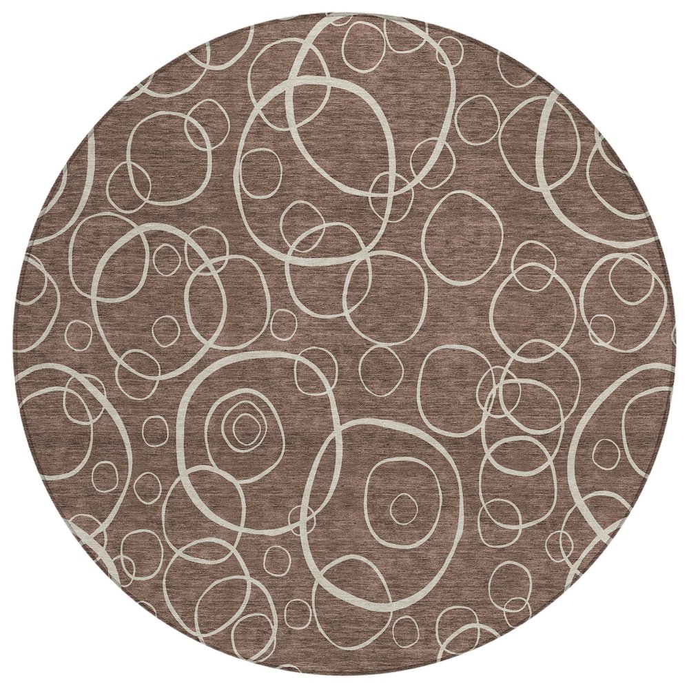 Machine Washable Indoor/Outdoor Chantille ACN2407 Brown 8' x 8' Round Rug. Picture 1