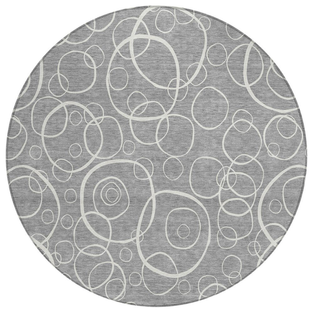 Machine Washable Indoor/Outdoor Chantille ACN2407 Gray 8' x 8' Round Rug. Picture 1