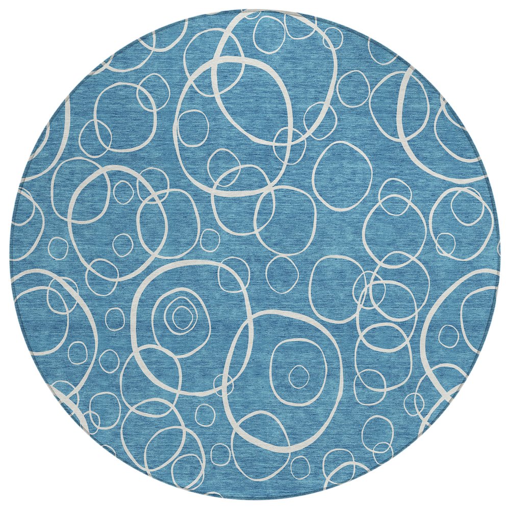 Machine Washable Indoor/Outdoor Chantille ACN2407 Teal 8' x 8' Round Rug. Picture 1