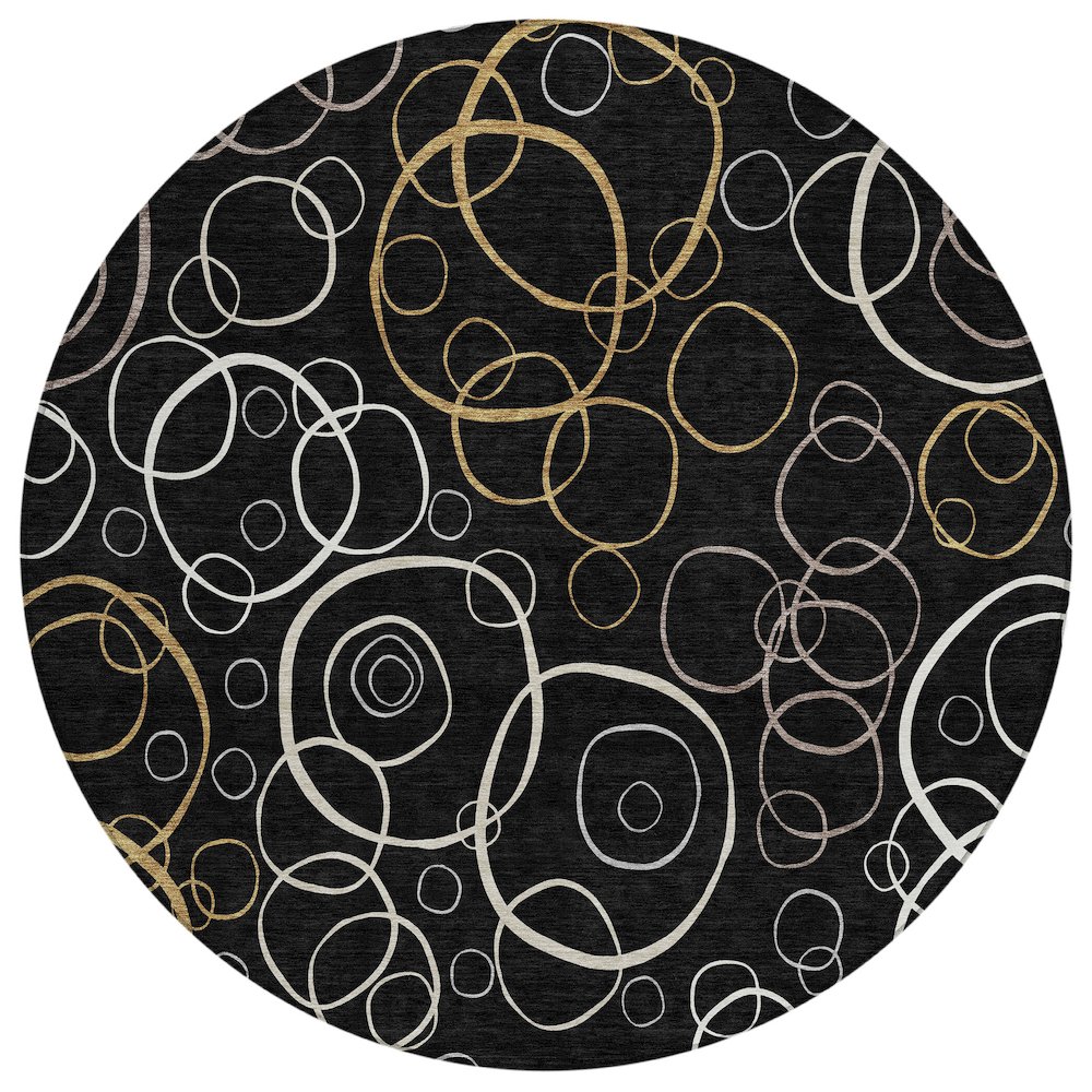 Machine Washable Indoor/Outdoor Chantille ACN2408 Black 8' x 8' Round Rug. Picture 1