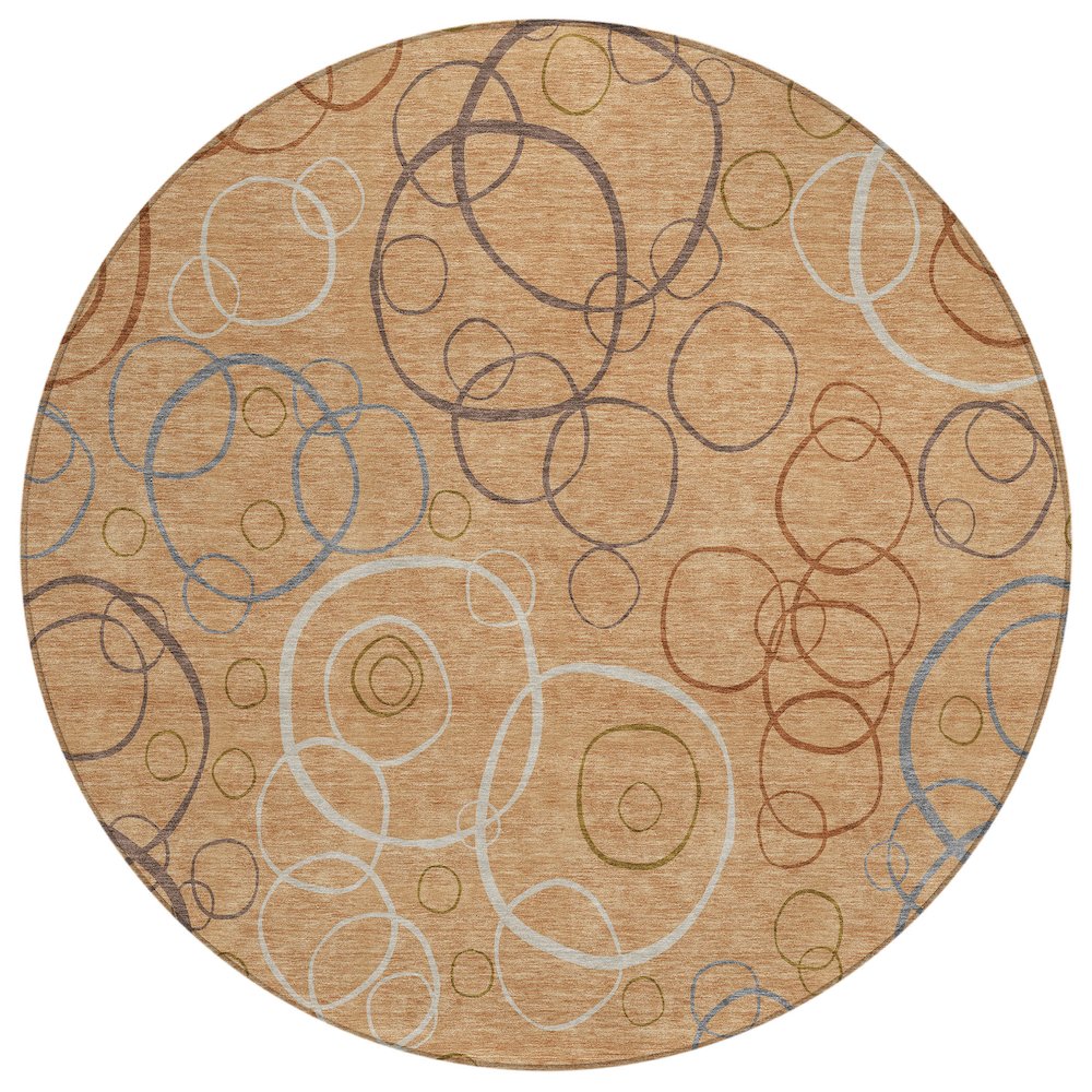 Machine Washable Indoor/Outdoor Chantille ACN2408 Orange 8' x 8' Round Rug. Picture 1