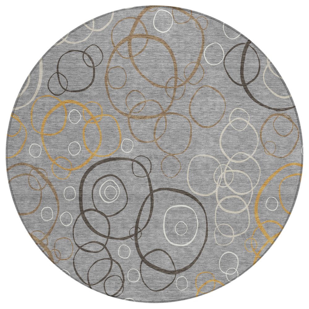Machine Washable Indoor/Outdoor Chantille ACN2408 Gray 8' x 8' Round Rug. Picture 1