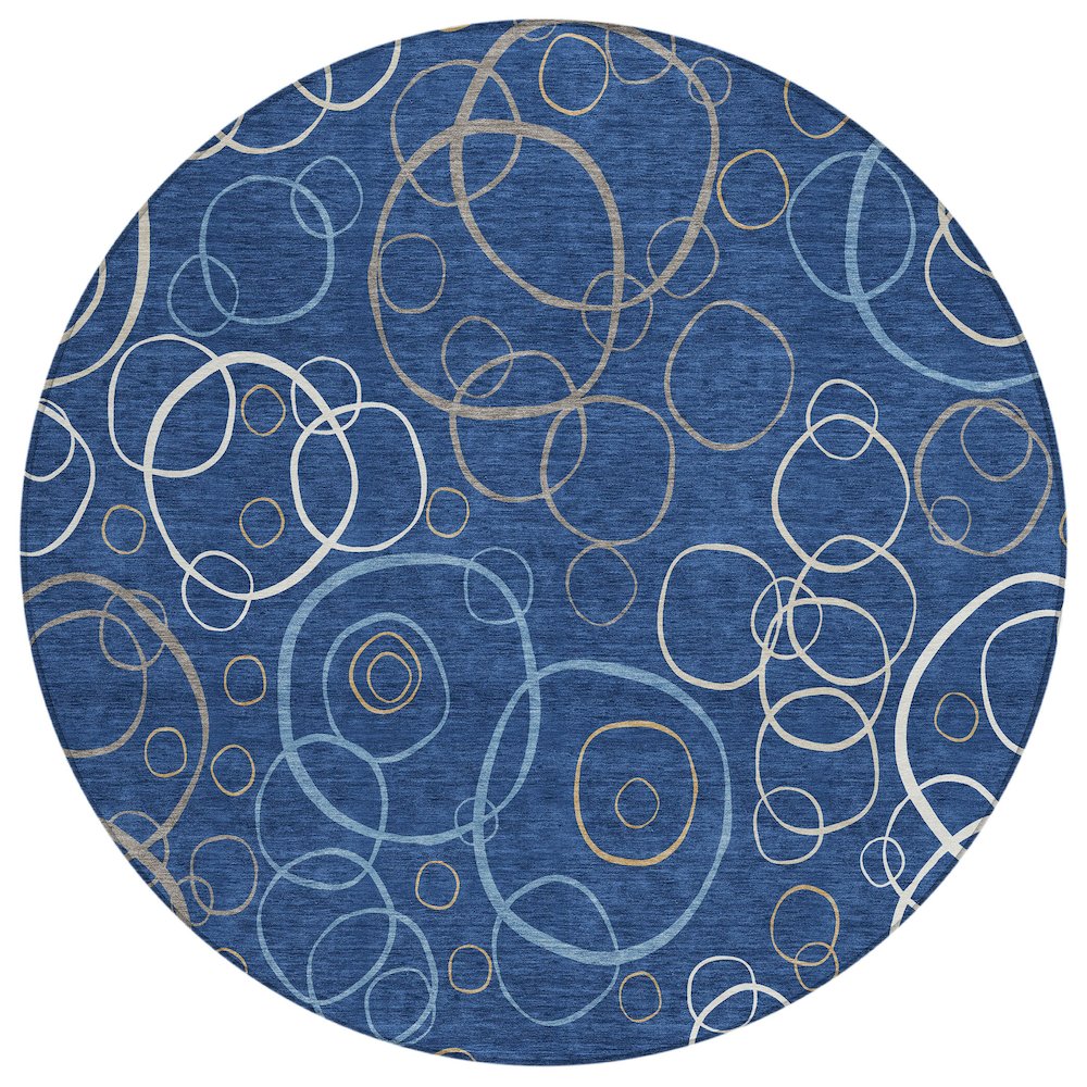 Machine Washable Indoor/Outdoor Chantille ACN2408 Blue 8' x 8' Round Rug. Picture 1