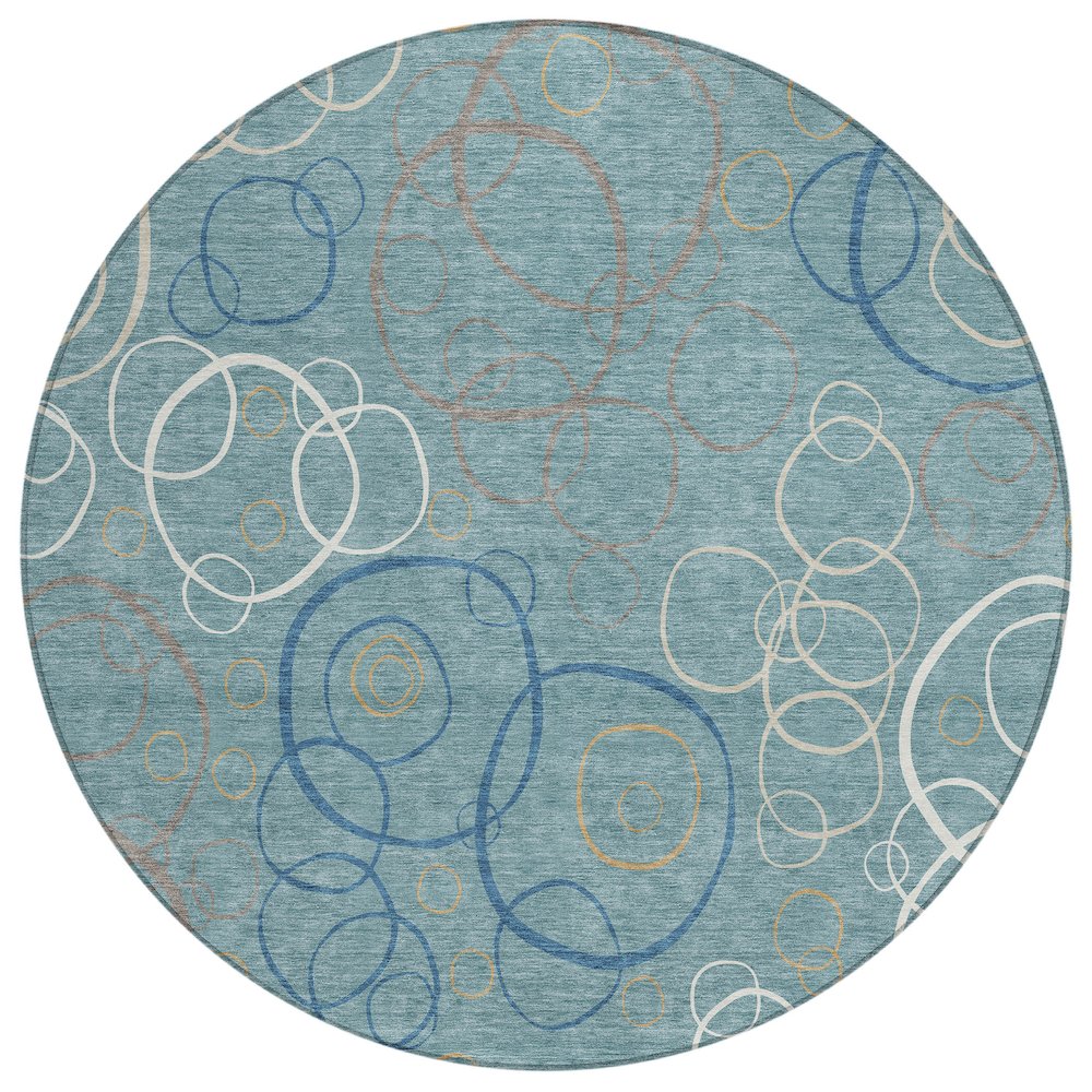 Machine Washable Indoor/Outdoor Chantille ACN2408 Teal 8' x 8' Round Rug. Picture 1