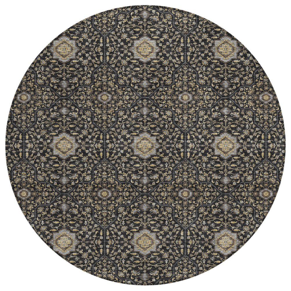 Machine Washable Indoor/Outdoor Chantille ACN2409 Black 8' x 8' Round Rug. Picture 1