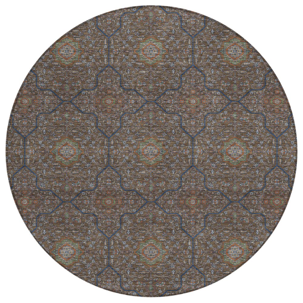 Machine Washable Indoor/Outdoor Chantille ACN2409 Brown 8' x 8' Round Rug. Picture 1