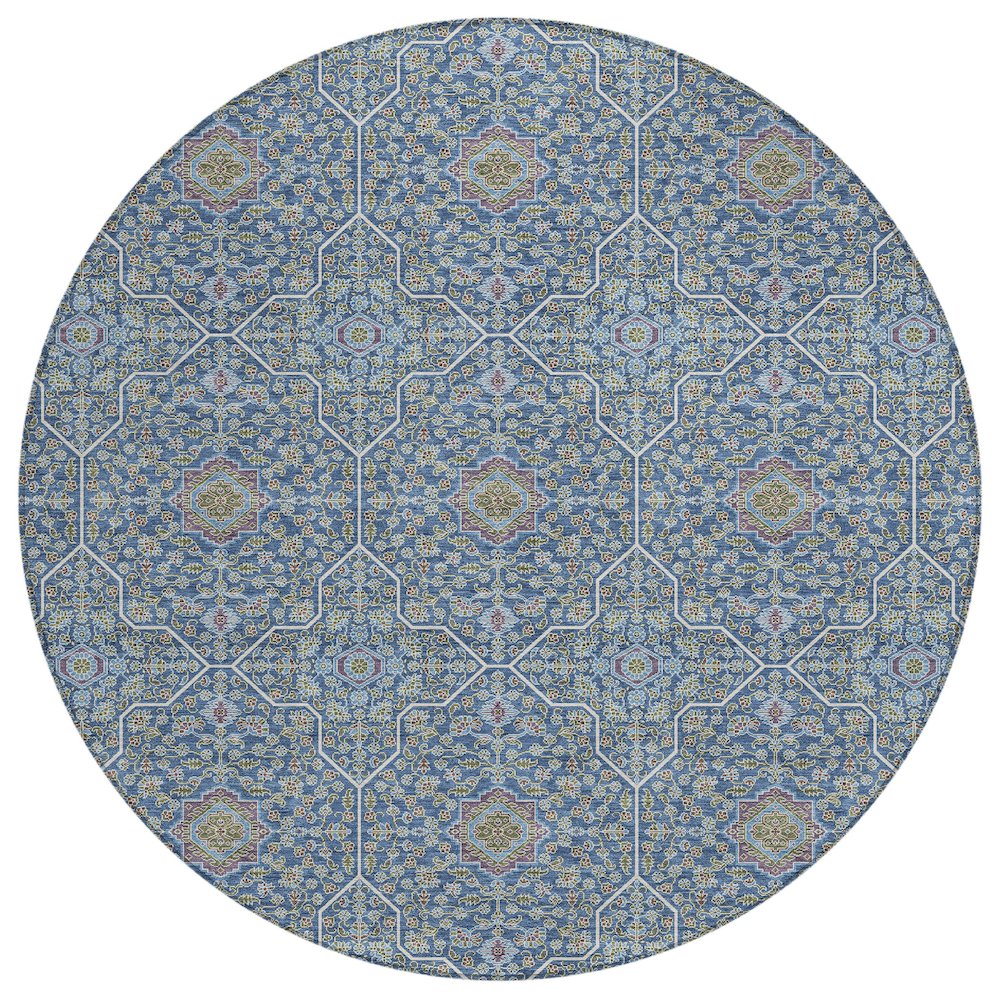 Machine Washable Indoor/Outdoor Chantille ACN2409 Blue 8' x 8' Round Rug. Picture 1