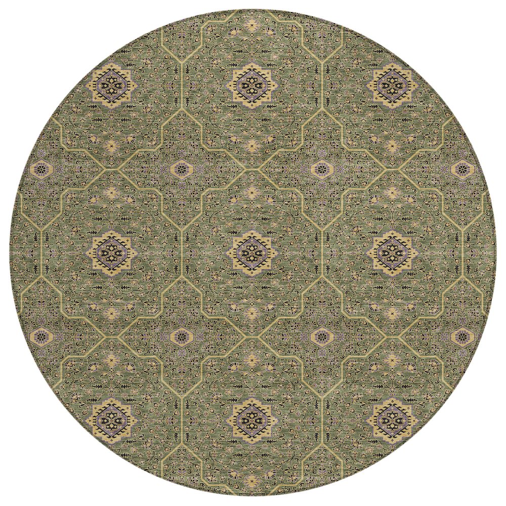 Machine Washable Indoor/Outdoor Chantille ACN2409 Green 8' x 8' Round Rug. Picture 1