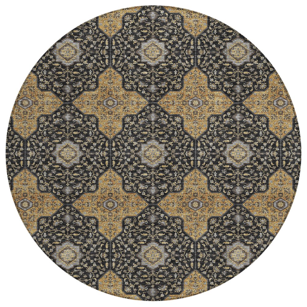 Machine Washable Indoor/Outdoor Chantille ACN2410 Black 8' x 8' Round Rug. Picture 1