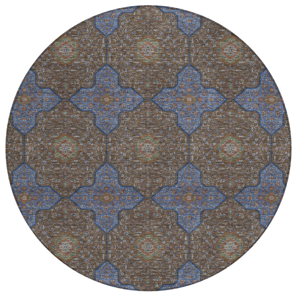 Machine Washable Indoor/Outdoor Chantille ACN2410 Brown 8' x 8' Round Rug. Picture 1