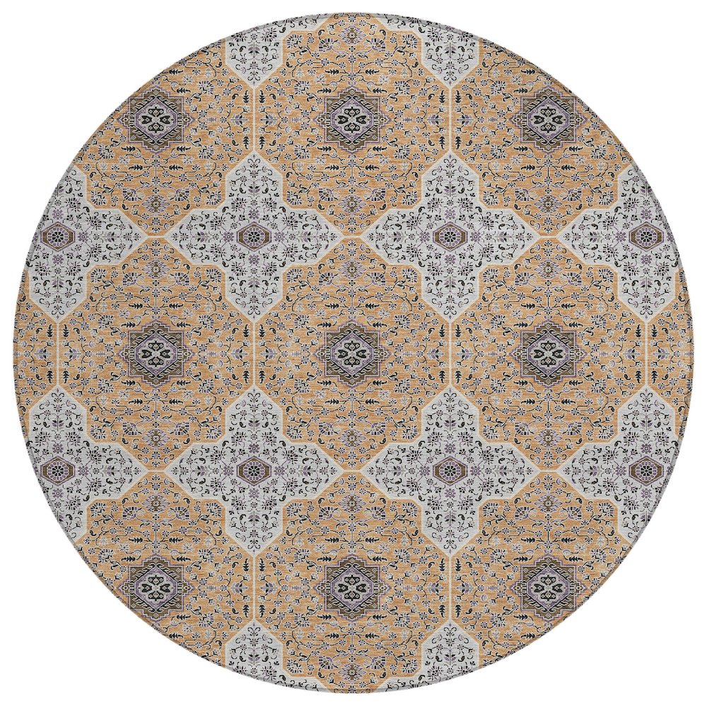 Machine Washable Indoor/Outdoor Chantille ACN2410 Orange 8' x 8' Round Rug. Picture 1