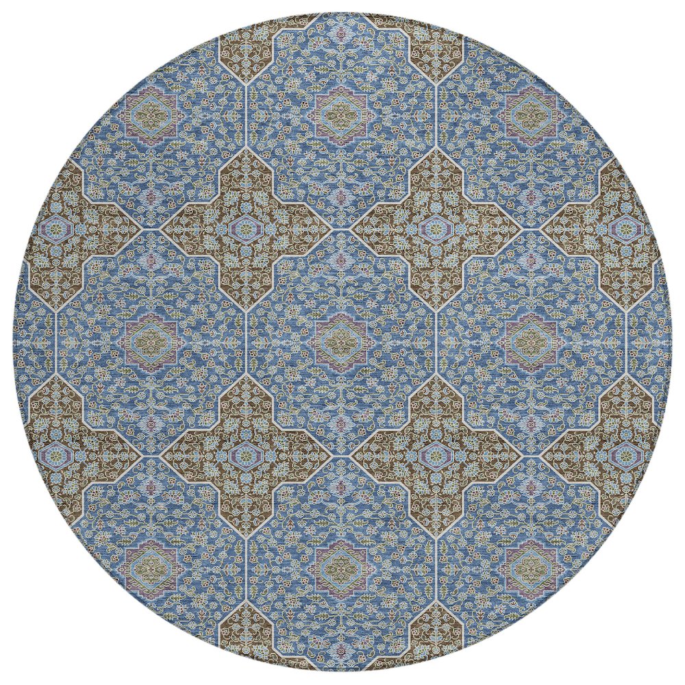 Machine Washable Indoor/Outdoor Chantille ACN2410 Blue 8' x 8' Round Rug. Picture 1
