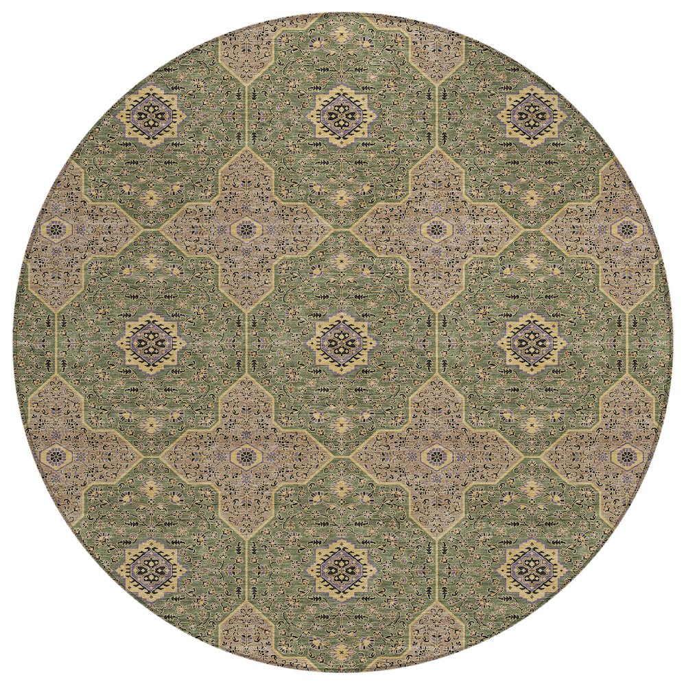 Machine Washable Indoor/Outdoor Chantille ACN2410 Green 8' x 8' Round Rug. Picture 1
