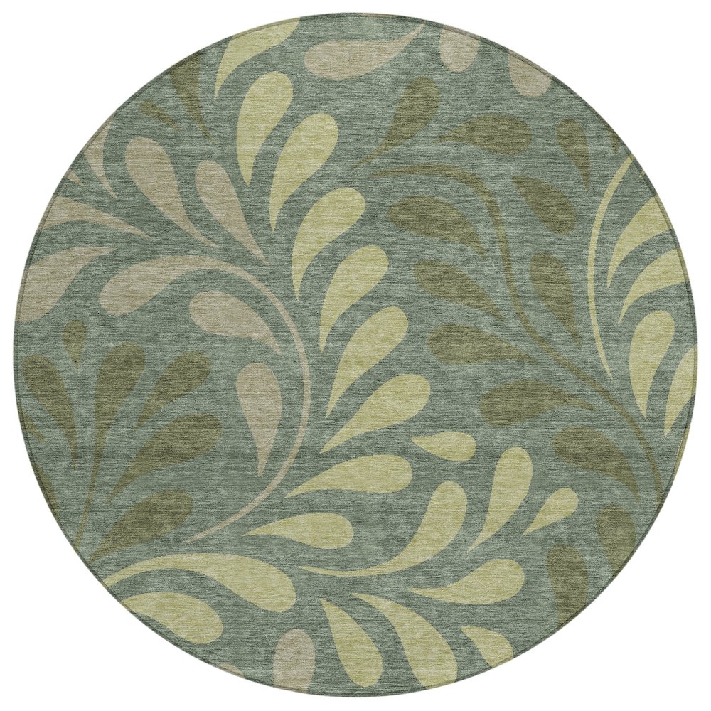 Machine Washable Indoor/Outdoor Chantille ACN2411 Green 8' x 8' Round Rug. Picture 1