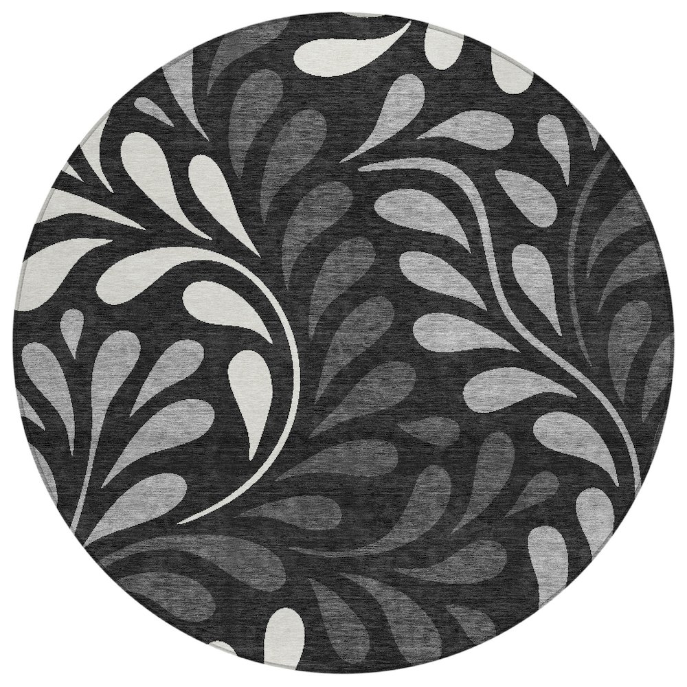 Machine Washable Indoor/Outdoor Chantille ACN2411 Black 8' x 8' Round Rug. Picture 1