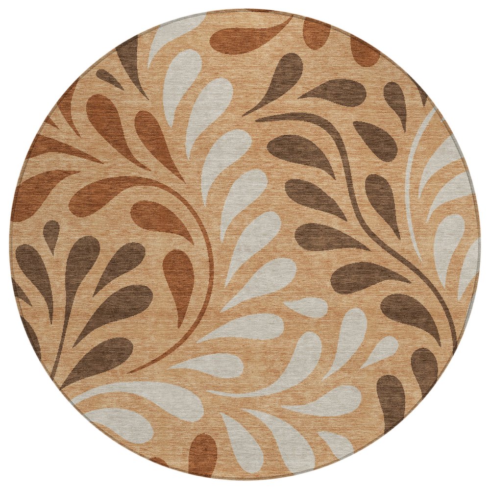 Machine Washable Indoor/Outdoor Chantille ACN2411 Orange 8' x 8' Round Rug. Picture 1