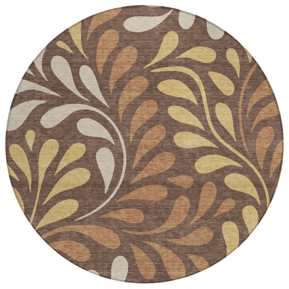 Machine Washable Indoor/Outdoor Chantille ACN2411 Brown 8' x 8' Round Rug. Picture 1