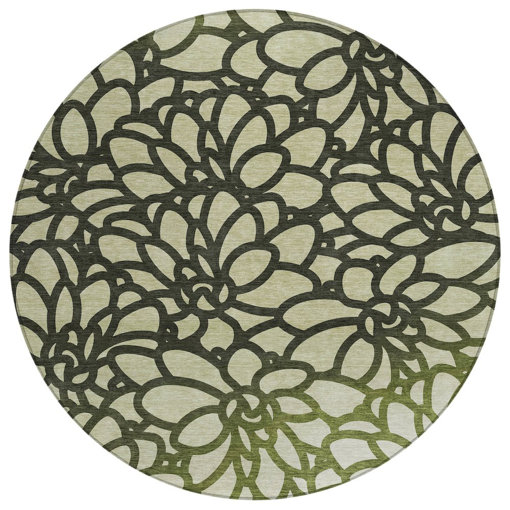 Machine Washable Indoor/Outdoor Chantille ACN2412 Green 8' x 8' Round Rug. Picture 1