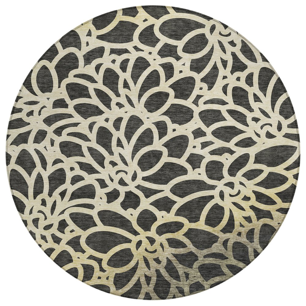Machine Washable Indoor/Outdoor Chantille ACN2412 Black 8' x 8' Round Rug. Picture 1