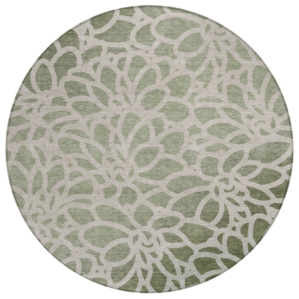 Machine Washable Indoor/Outdoor Chantille ACN2412 Green 8' x 8' Round Rug. Picture 1