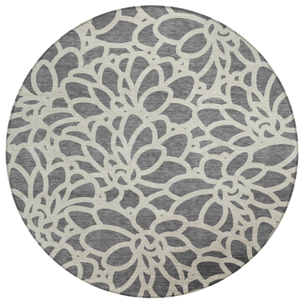 Machine Washable Indoor/Outdoor Chantille ACN2412 Gray 8' x 8' Round Rug. Picture 1