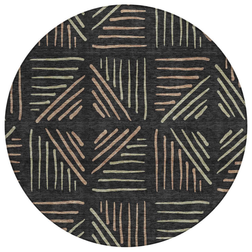 Machine Washable Indoor/Outdoor Chantille ACN2413 Black 8' x 8' Round Rug. Picture 1