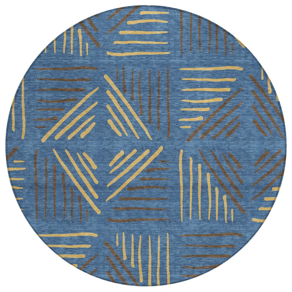 Machine Washable Indoor/Outdoor Chantille ACN2413 Blue 8' x 8' Round Rug. Picture 1