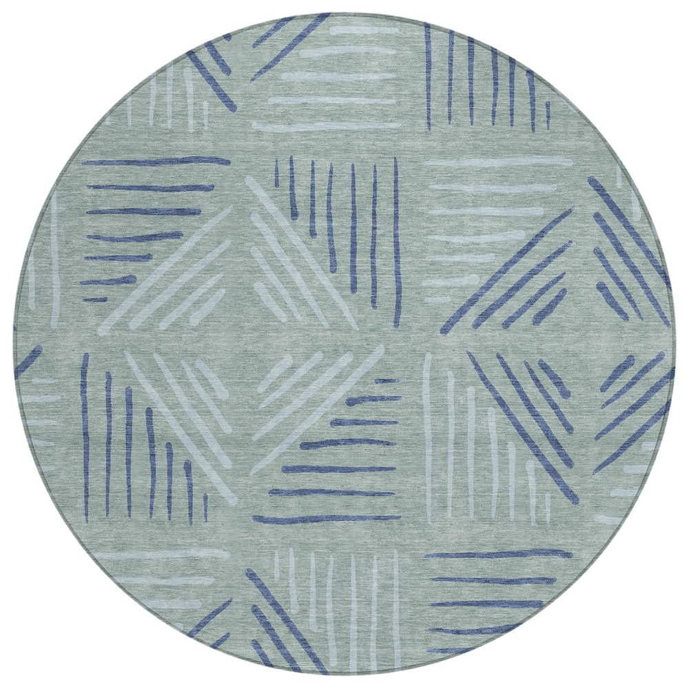 Machine Washable Indoor/Outdoor Chantille ACN2413 Blue 8' x 8' Round Rug. Picture 1