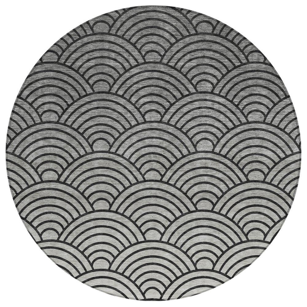 Machine Washable Indoor/Outdoor Chantille ACN2414 Black 8' x 8' Round Rug. Picture 1