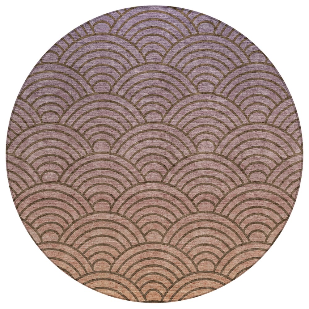 Machine Washable Indoor/Outdoor Chantille ACN2414 Brown 8' x 8' Round Rug. Picture 1