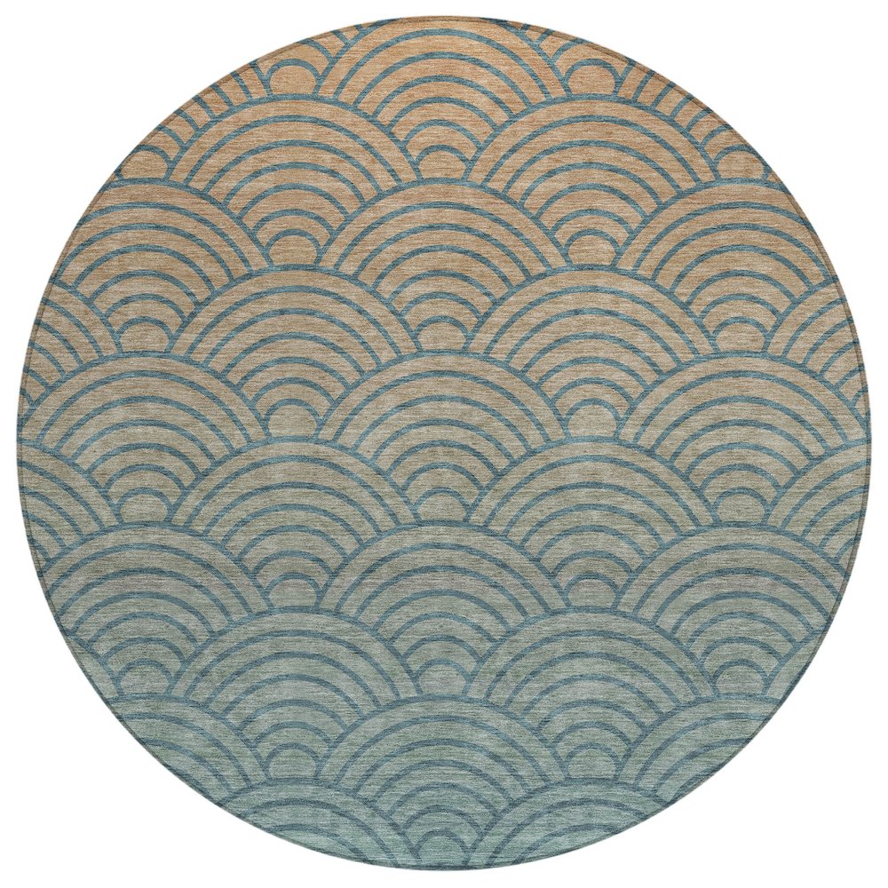 Machine Washable Indoor/Outdoor Chantille ACN2414 Teal 8' x 8' Round Rug. Picture 1
