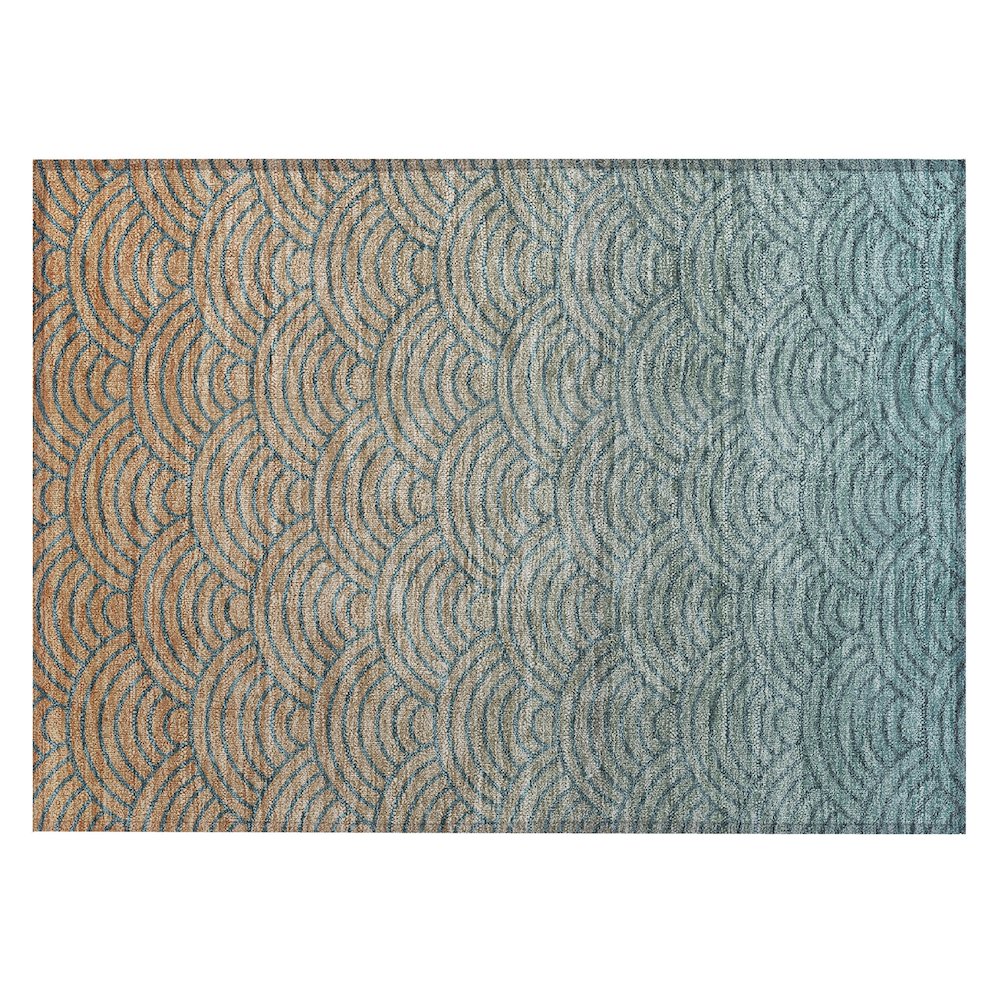 Machine Washable Indoor/Outdoor Chantille ACN2414 Teal 1'8" x 2'6" Rug. Picture 1